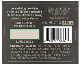 TABC label artwork for Oregon Spirit Straight American Rye Whiskey