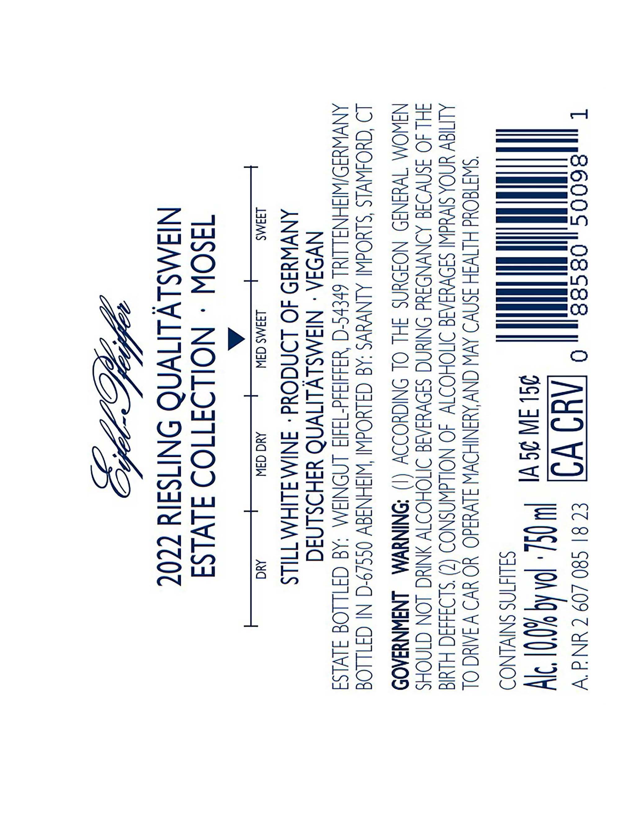 TABC label artwork for Eifel-Pfeiffer Estate Collection Riesling Qualitatswein