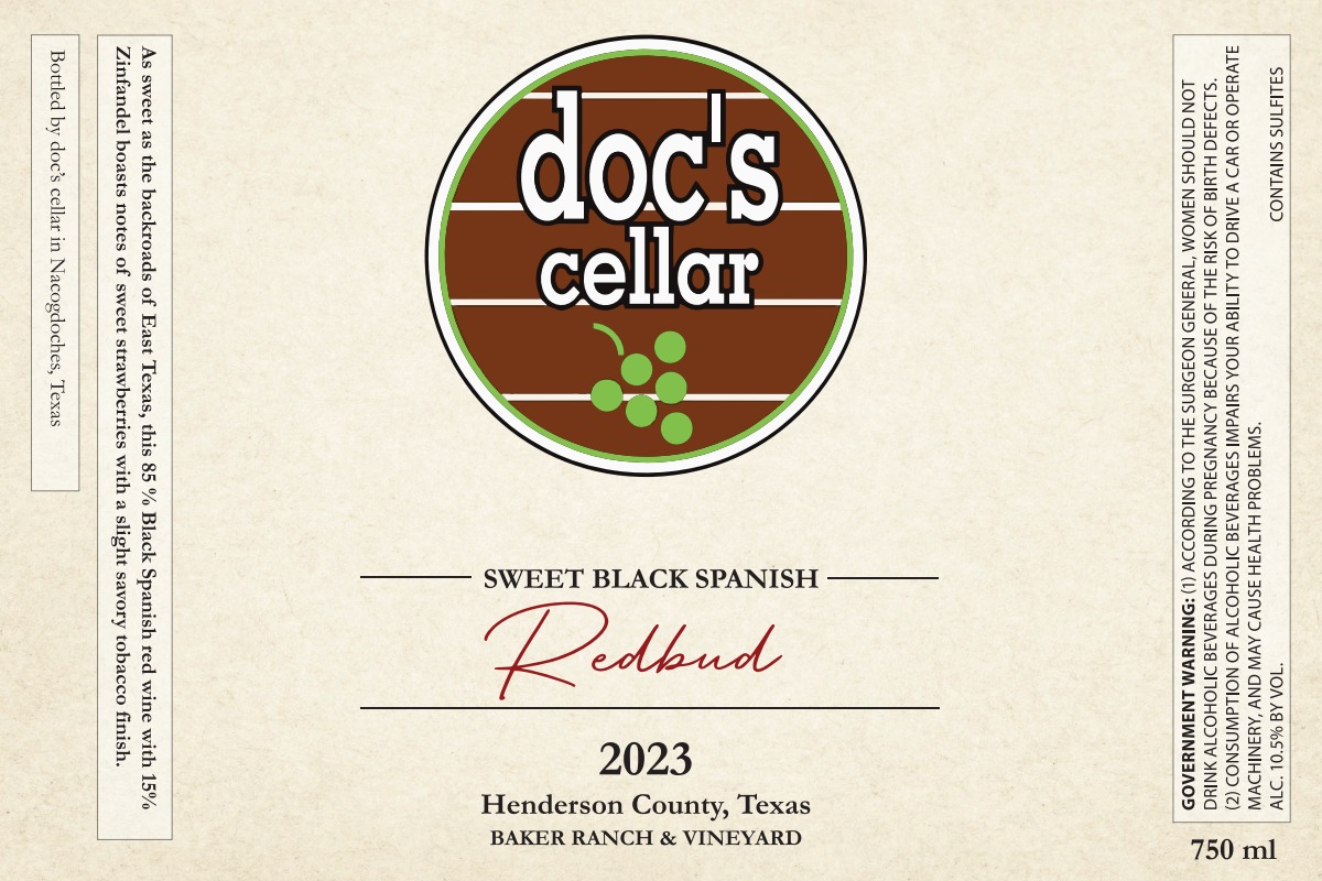 TABC label artwork for Doc's Cellar Redbud