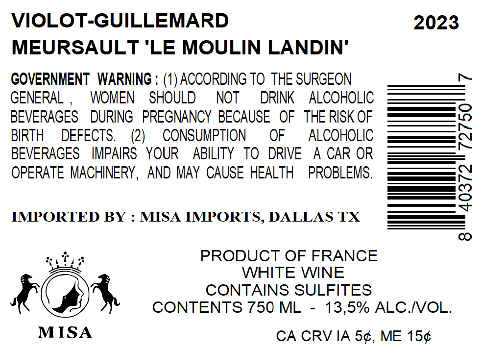 TABC label artwork for VIOLOT-GUILLEMARD LE MOULIN LANDIN
