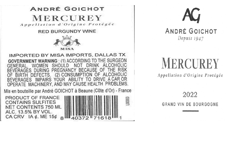 TABC label artwork for ANDRE GOICHOT MERCUREY