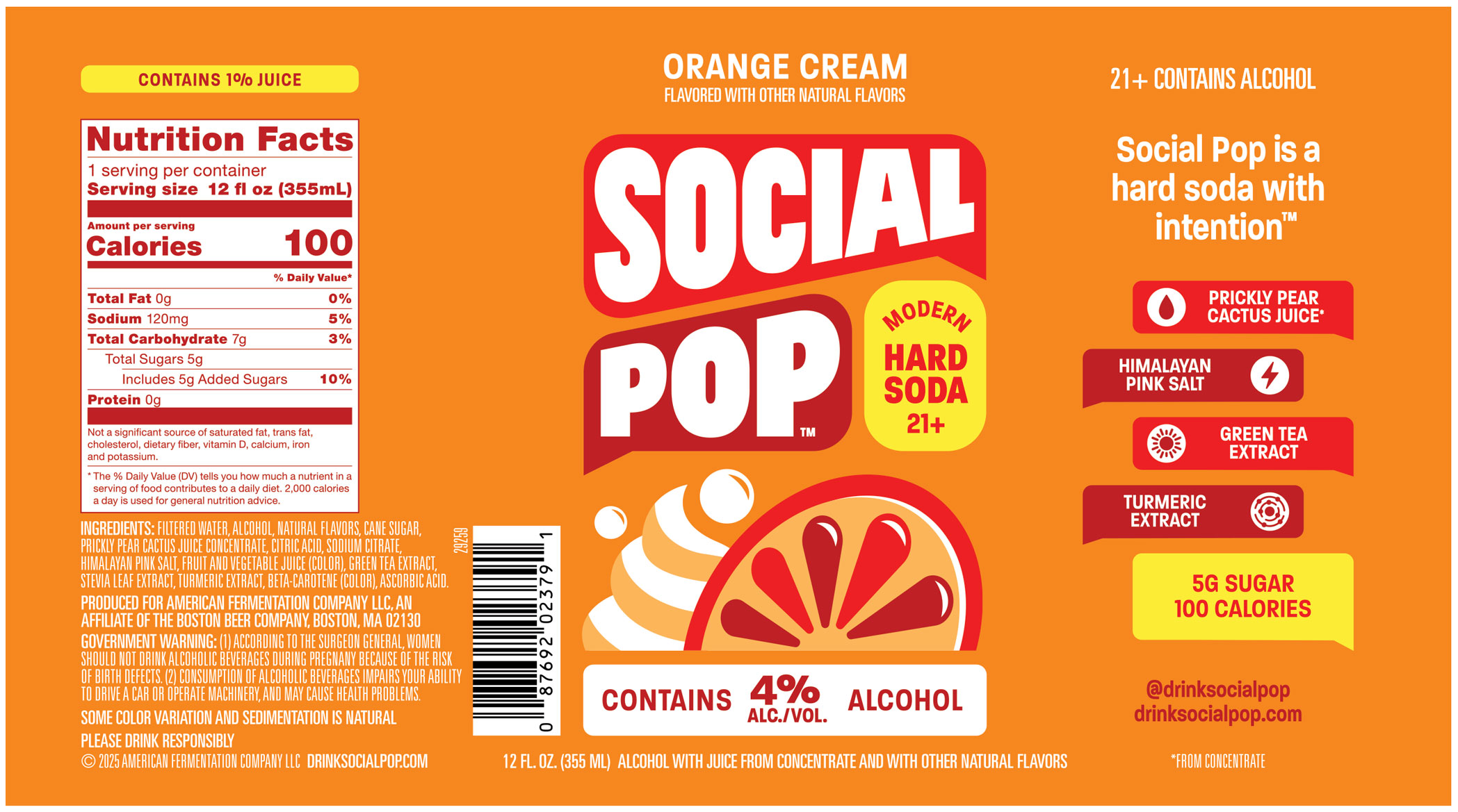 TABC label artwork for Social Pop Orange Cream