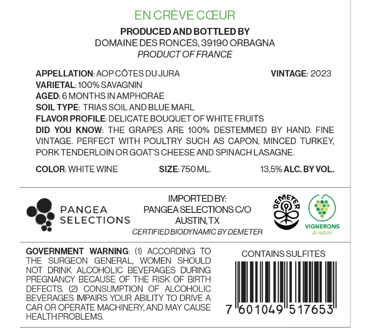 TABC label artwork for EN CREVE COEUR - DOMAINE DES RONCES