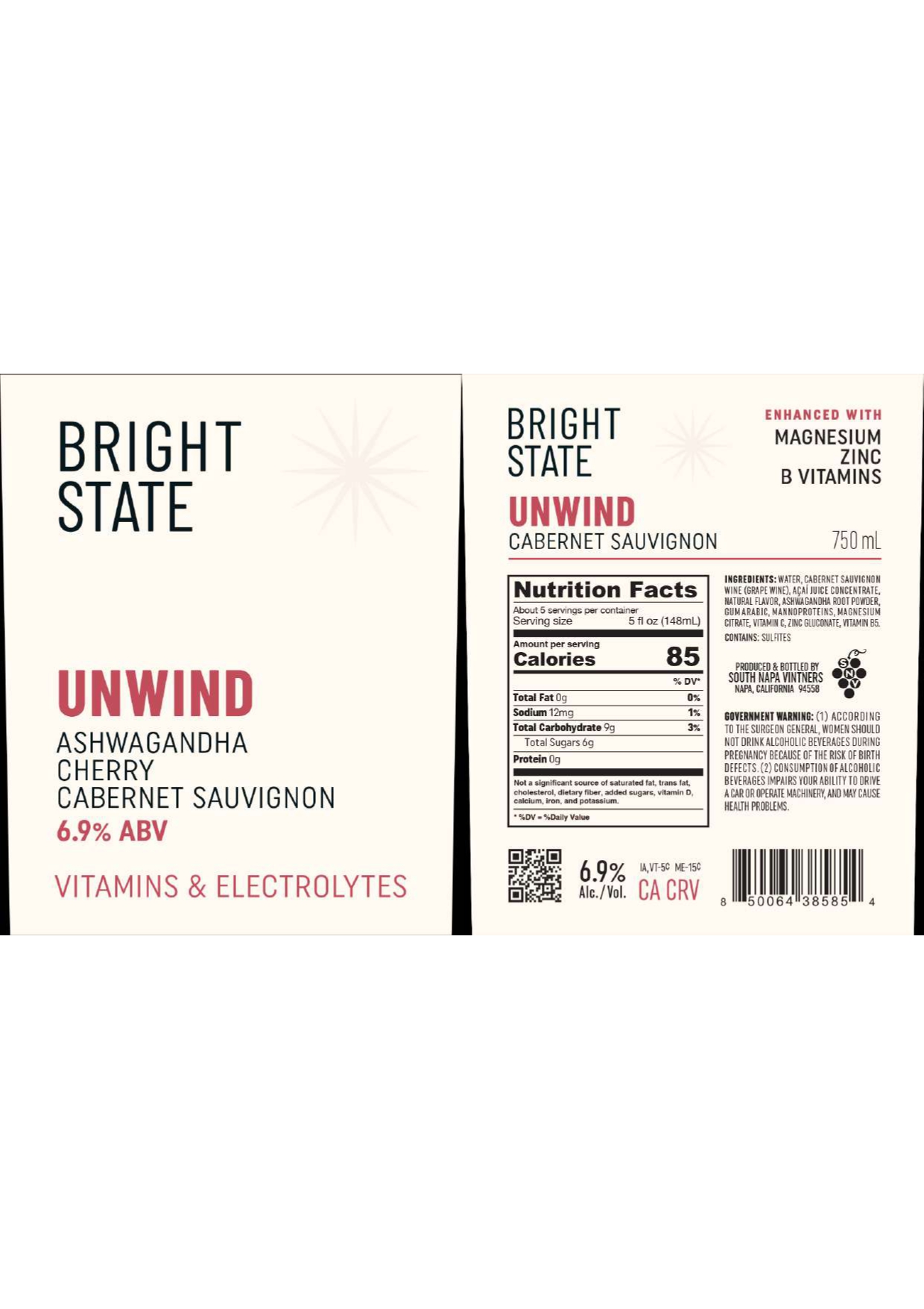TABC label artwork for Bright State Low-Alc "Unwind" Cabernet Sauvignon