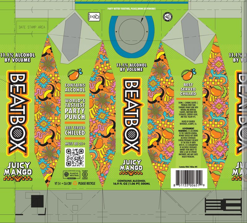 TABC label artwork for BeatBox Beverages Juicy Mango