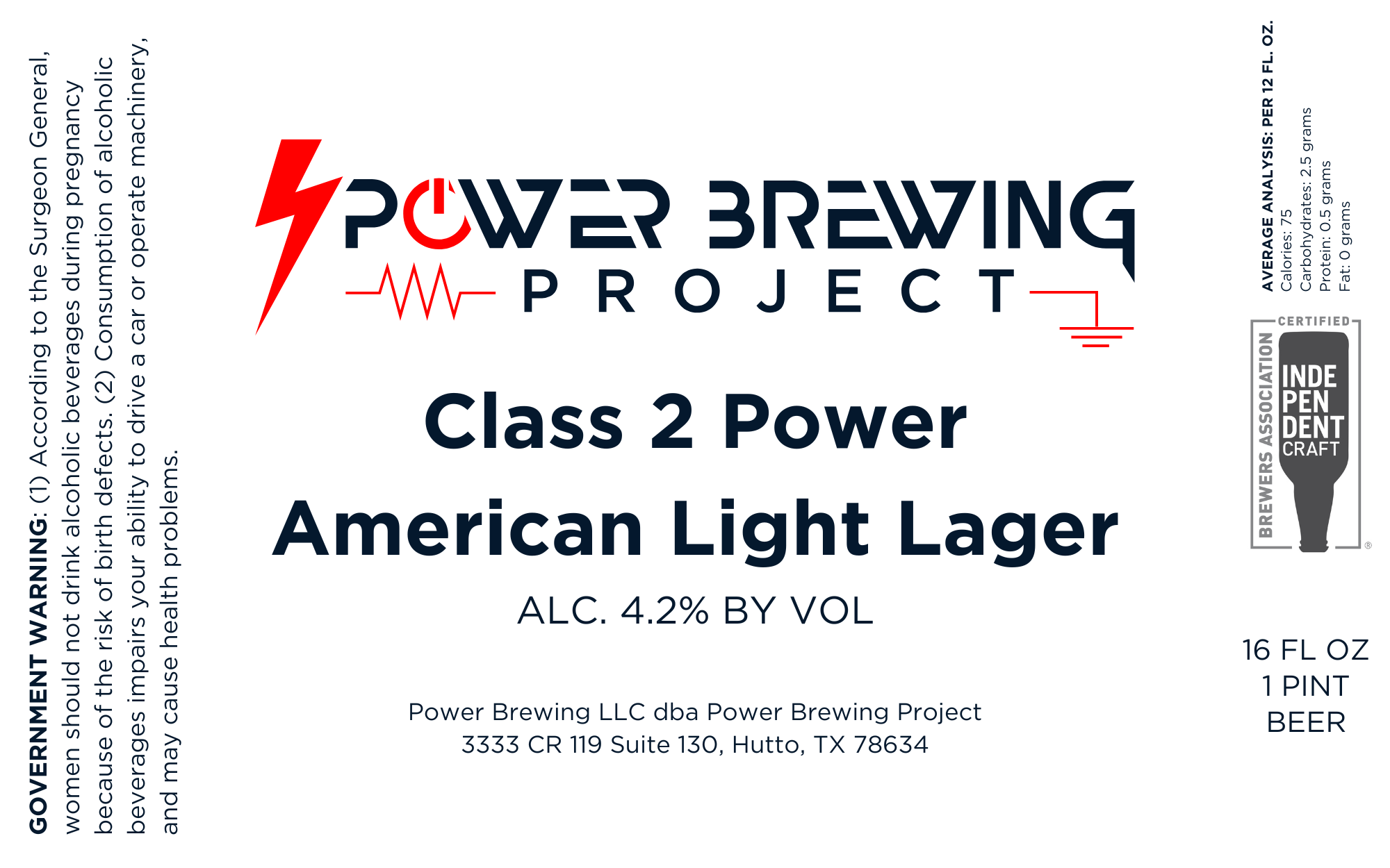 TABC label artwork for AMERICAN LIGHT LAGER CLASS 2 POWER