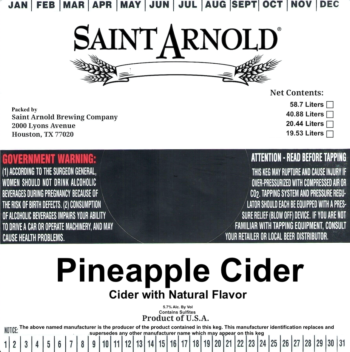 TABC label artwork for Pineapple Cider