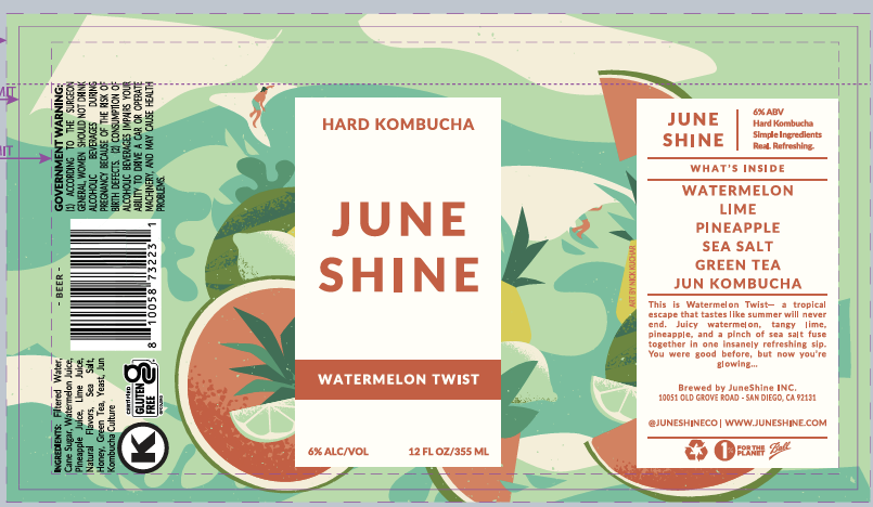 TABC label artwork for JUNESHINE WATERMELON TWIST HARD KOMBUCHA