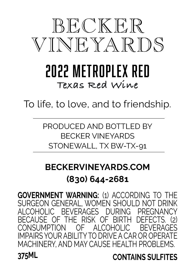 TABC label artwork for BECKER VINEYARDS METROPLEX RED