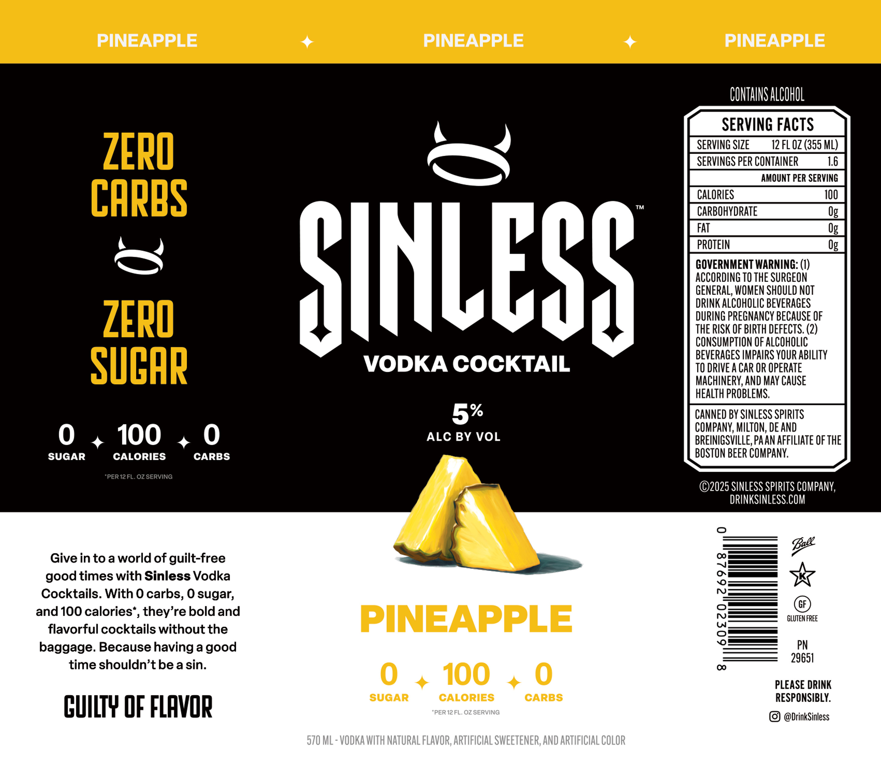 TABC label artwork for Sinless Pineapple