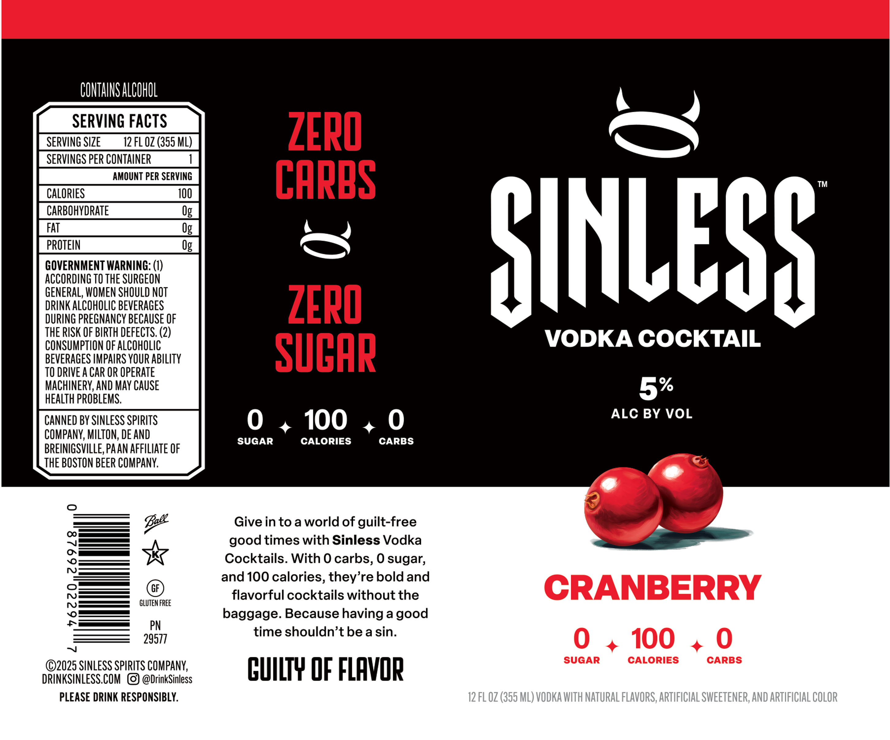 TABC label artwork for Sinless Cranberry