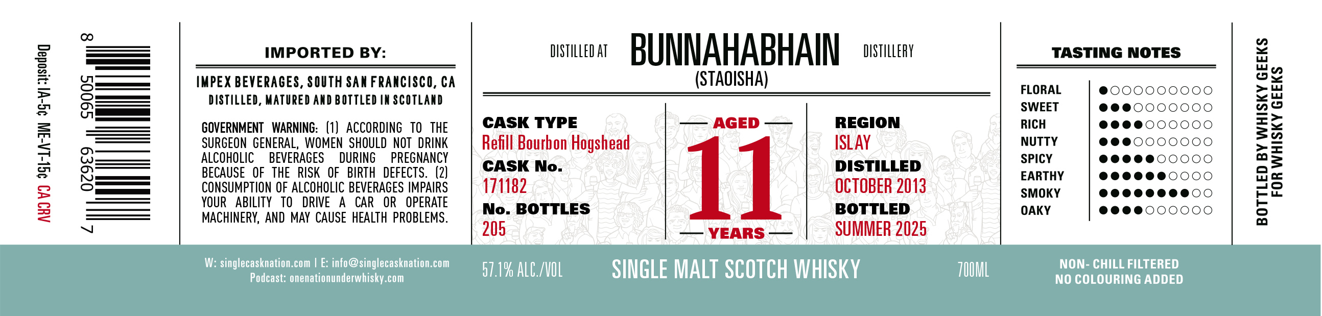 TABC label artwork for SCN Bunnahabhain Staoisha 11 yr