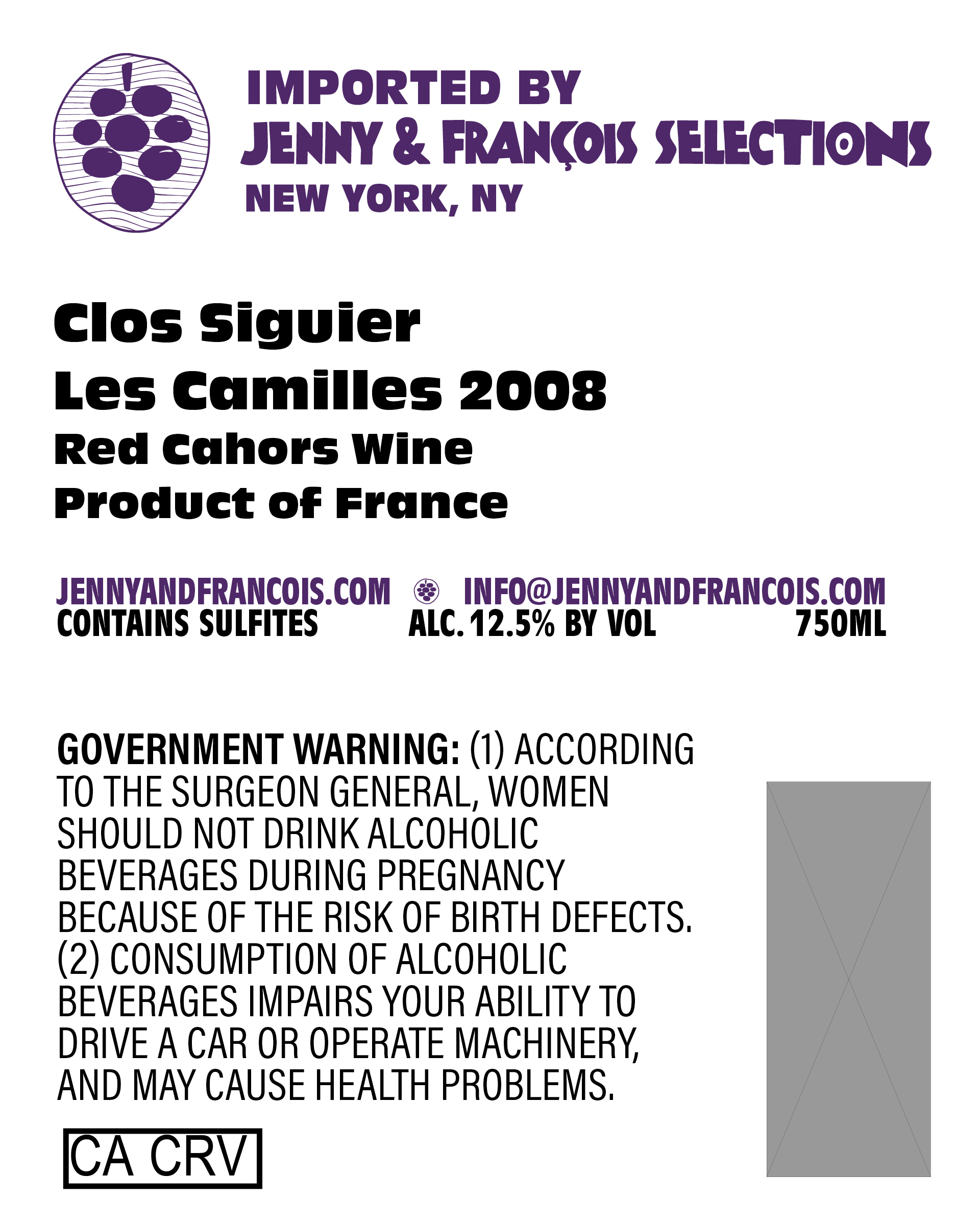 TABC label artwork for Clos Siguier, Les Camilles
