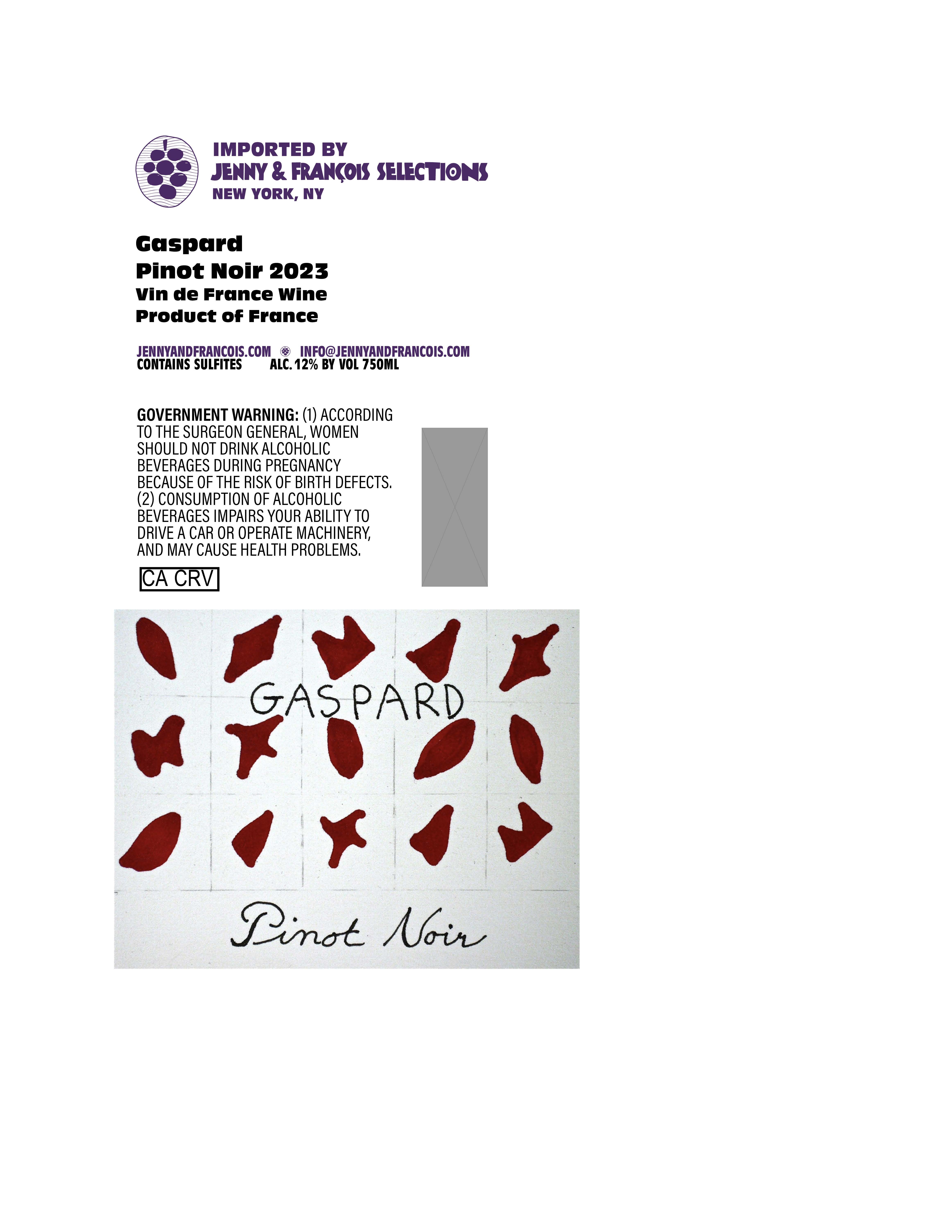 TABC label artwork for Gaspard, Pinot Noir
