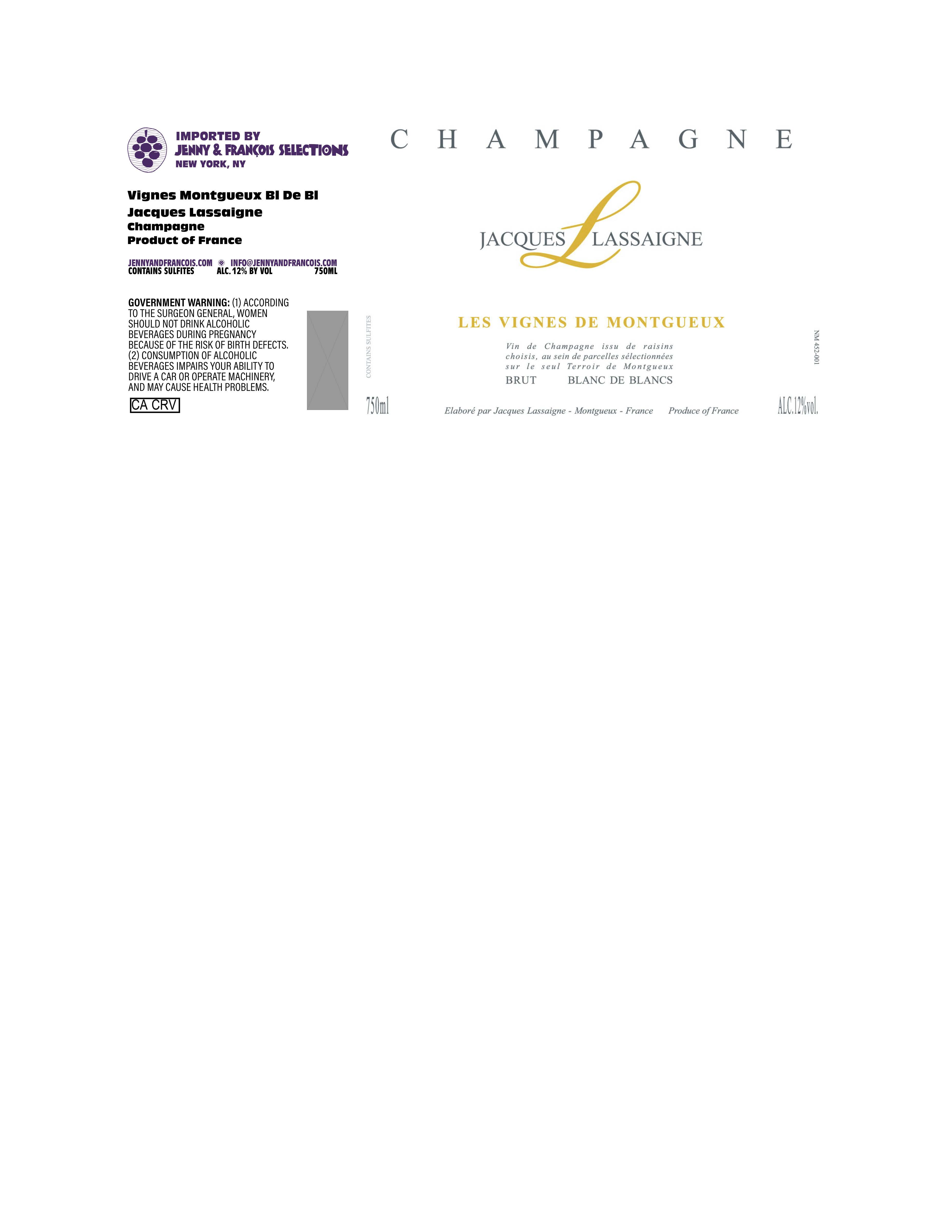TABC label artwork for Jacques Lassaigne, Vignes Montgueux Bl De Bl