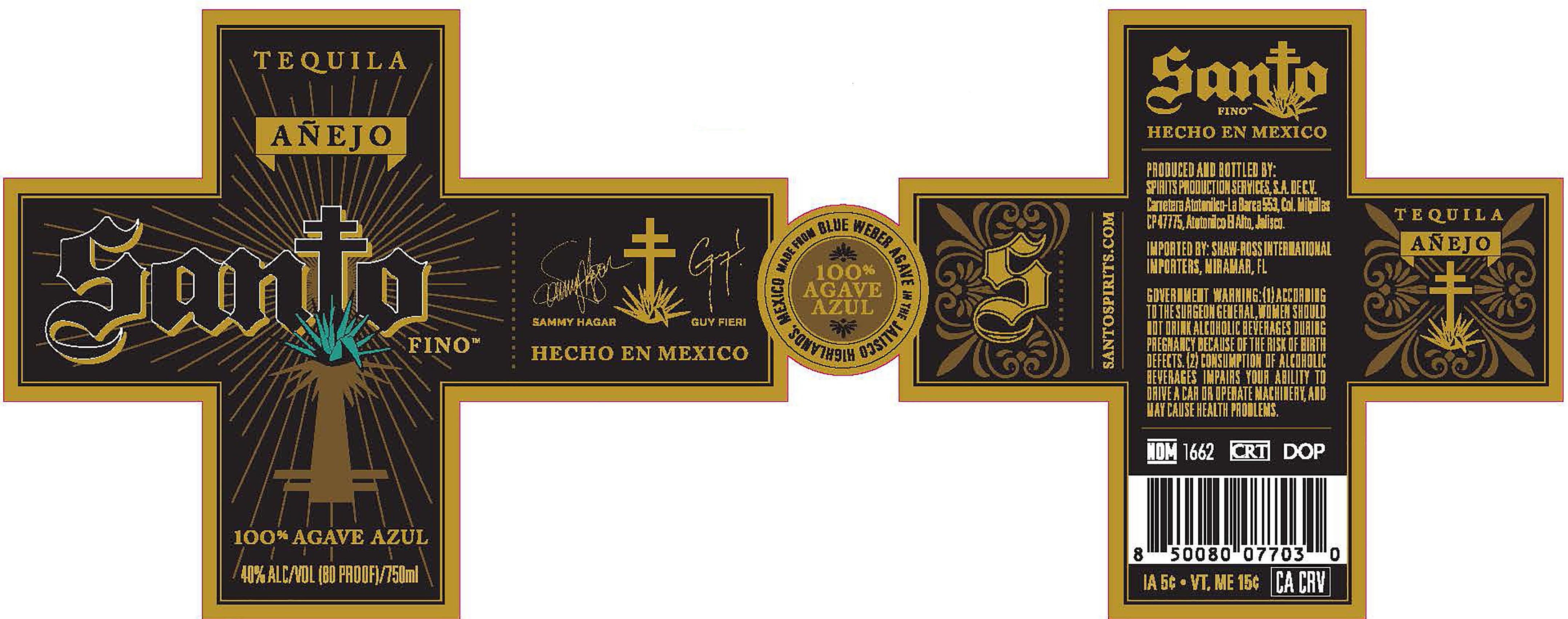 TABC label artwork for Santo Fino 'Anejo' Tequila