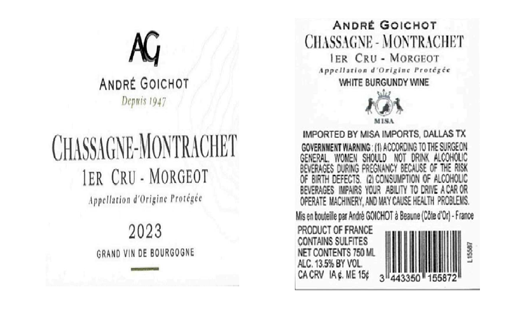 TABC label artwork for ANDRE GOICHOT MORGEOT