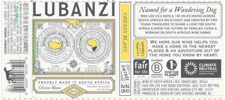 TABC label artwork for Lubanzi Chenin Blanc Swartland
