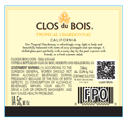 TABC label artwork for Clos Du Bois Chardonnay Tropical California