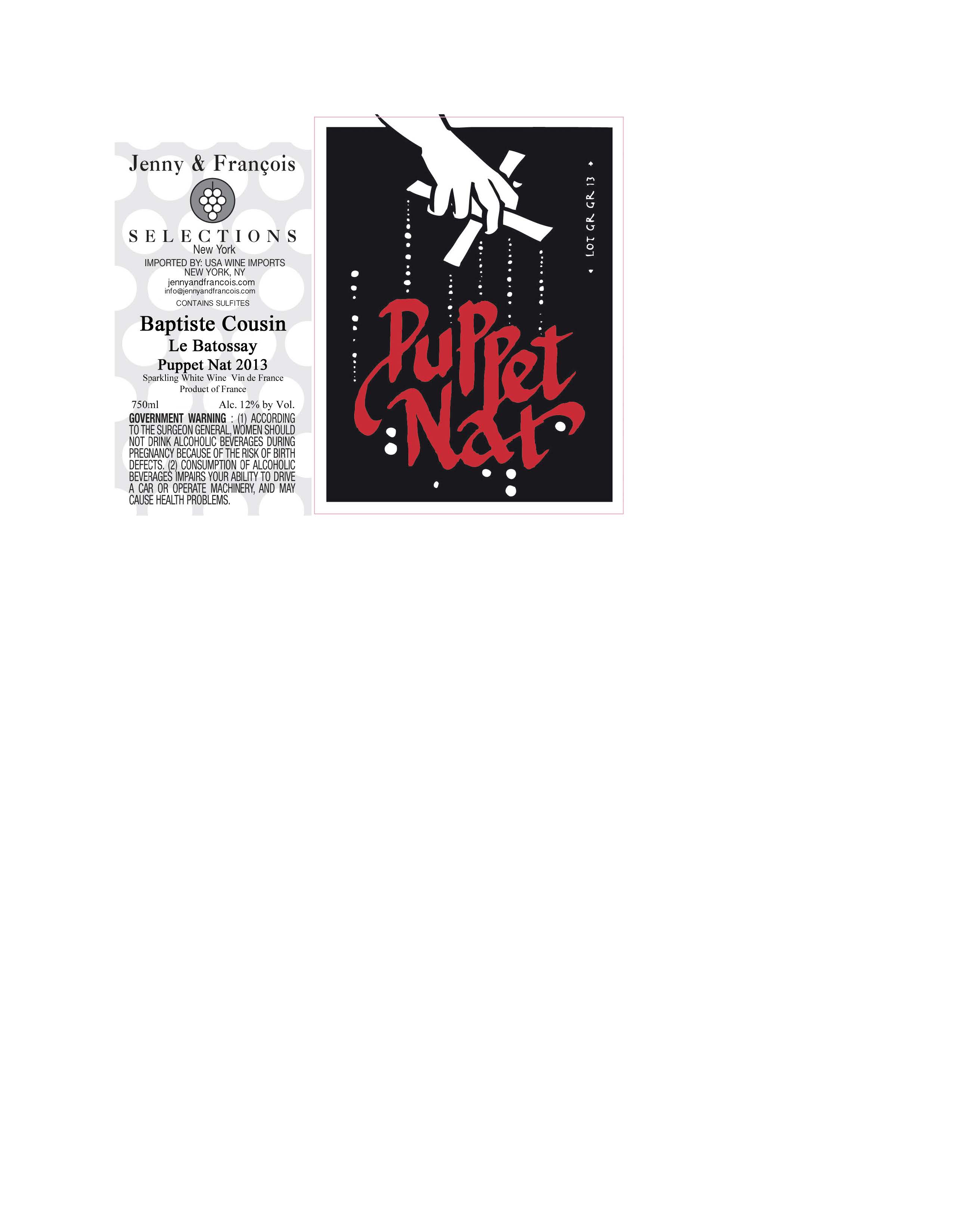 TABC label artwork for Baptiste Cousin, Puppet Nat