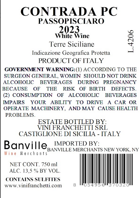 TABC label artwork for Passopisciaro Contrada PC