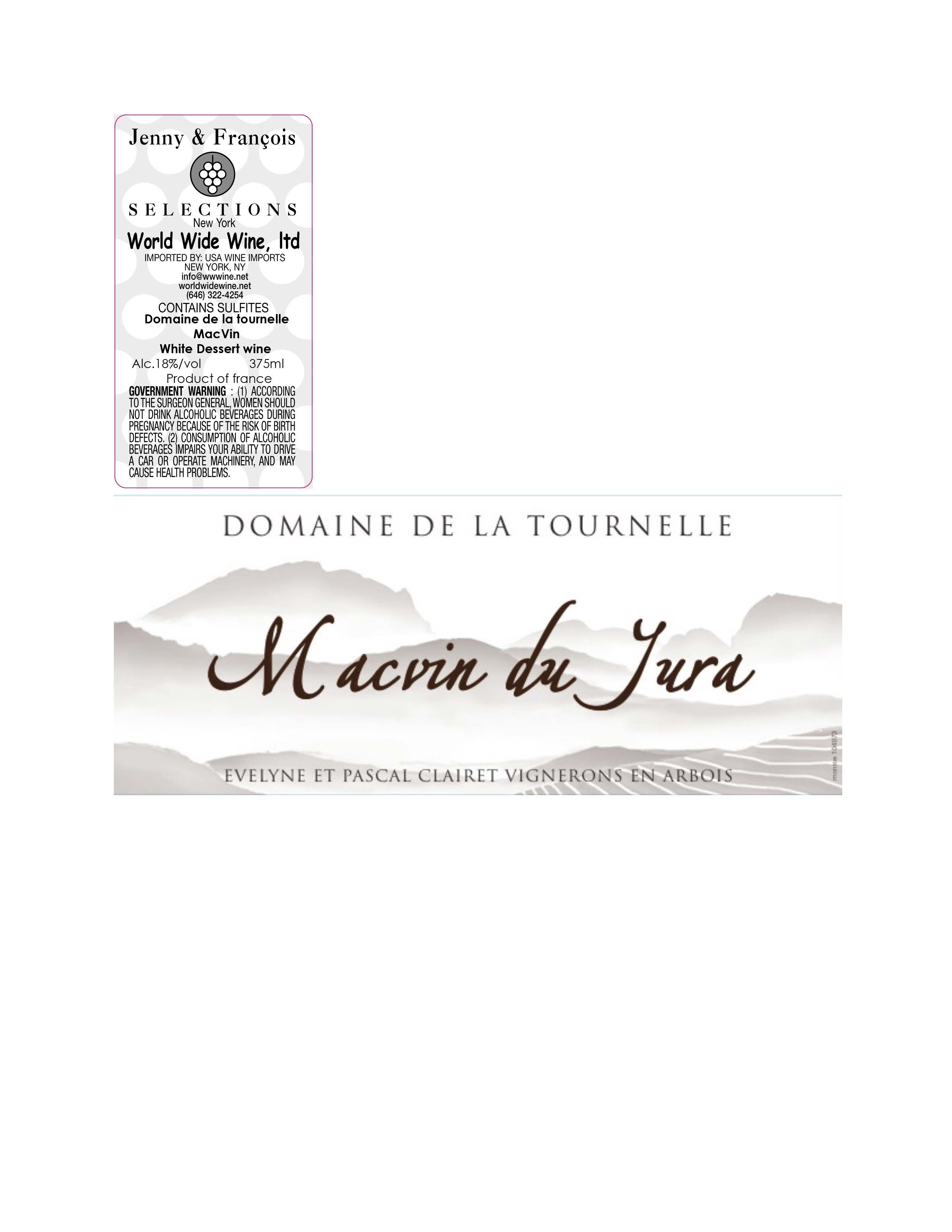 TABC label artwork for Domaine de la Tournelle, Macvin De Jura