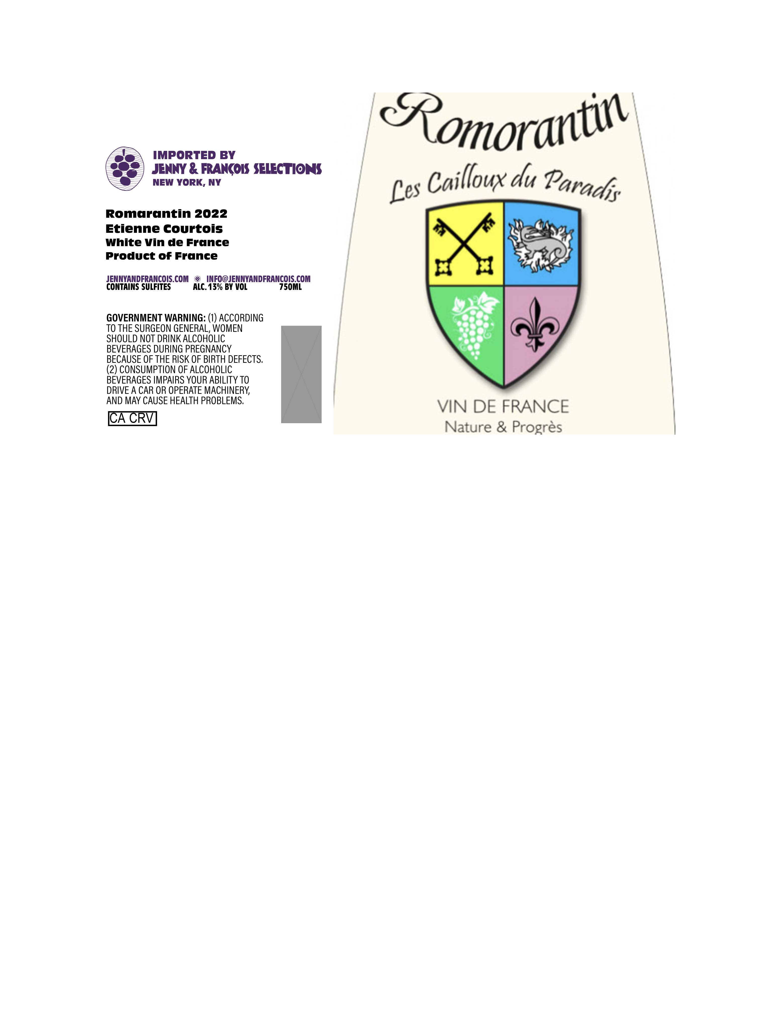 TABC label artwork for Etienne Courtois, Romorantin