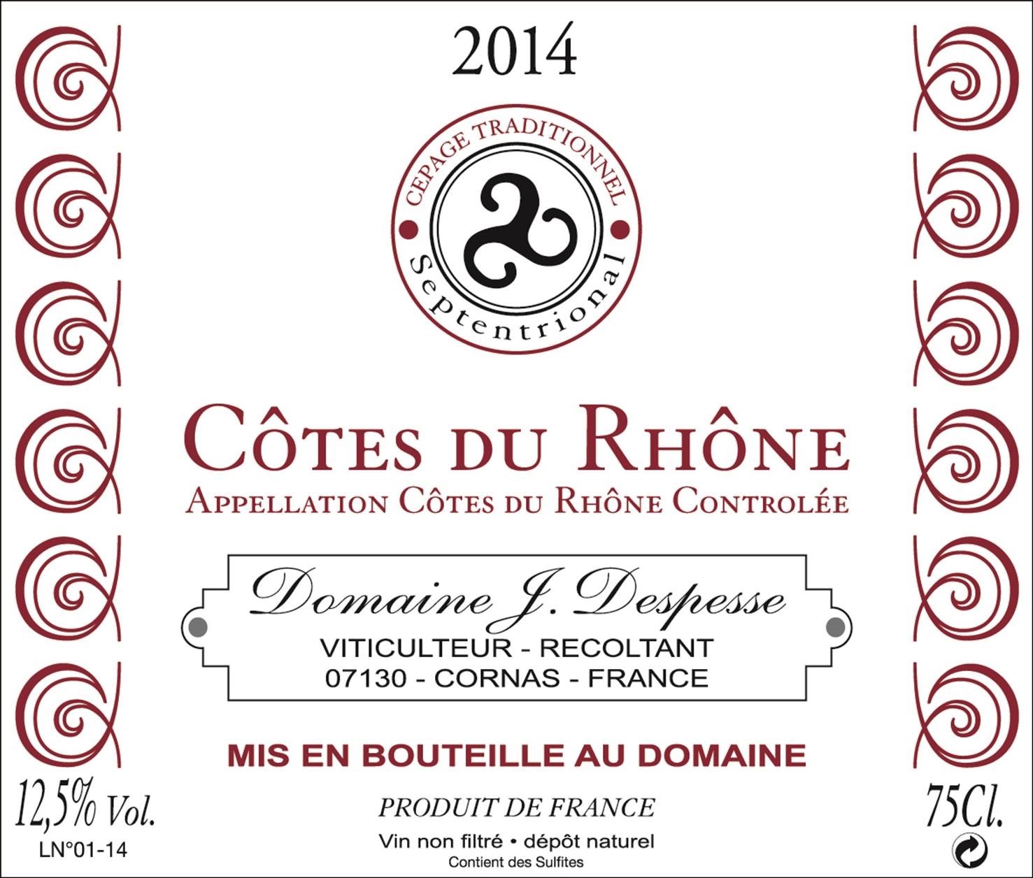 TABC label artwork for Domaine J. Despesse, Cotes du Rhone