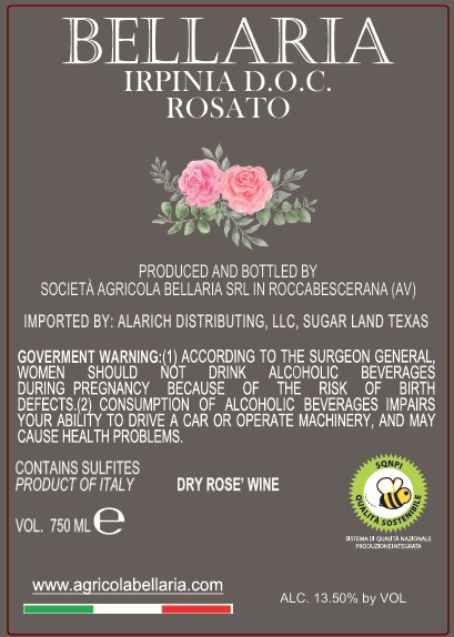 TABC label artwork for BELLARIA IRPINIA D.O.C. ROSATO