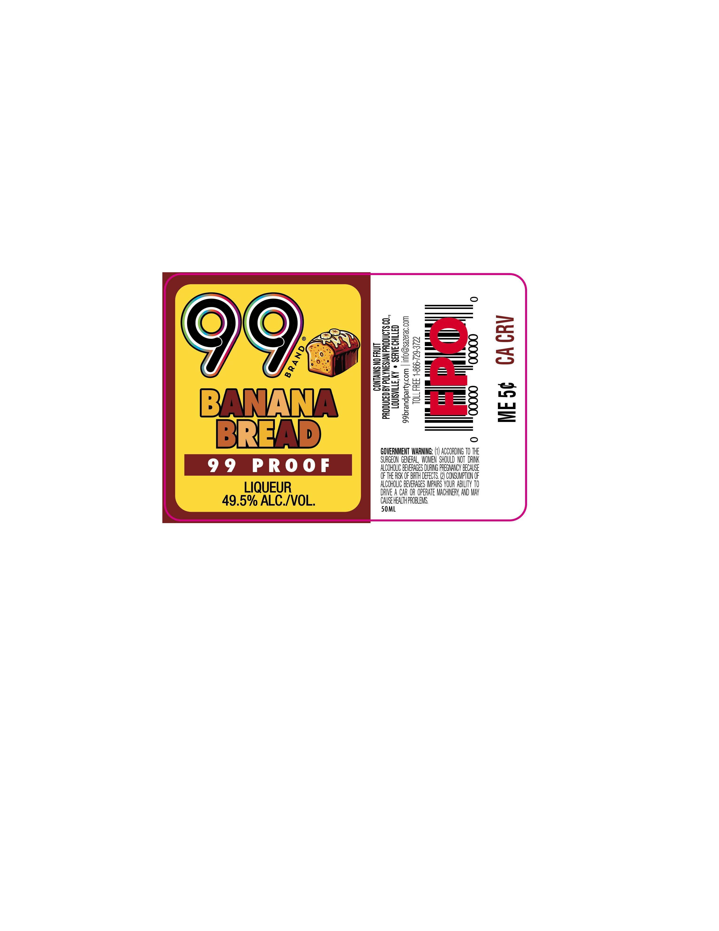 TABC label artwork for 99 Brand Banana Bread Liqueur