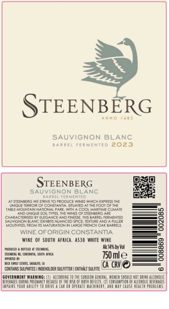 TABC label artwork for Steenberg Sauvignon Blanc Barrel Fermented Constantia