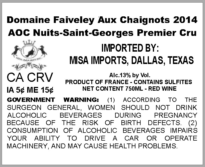 TABC label artwork for DOMAINE FAIVELEY AUX CHAIGNOTS