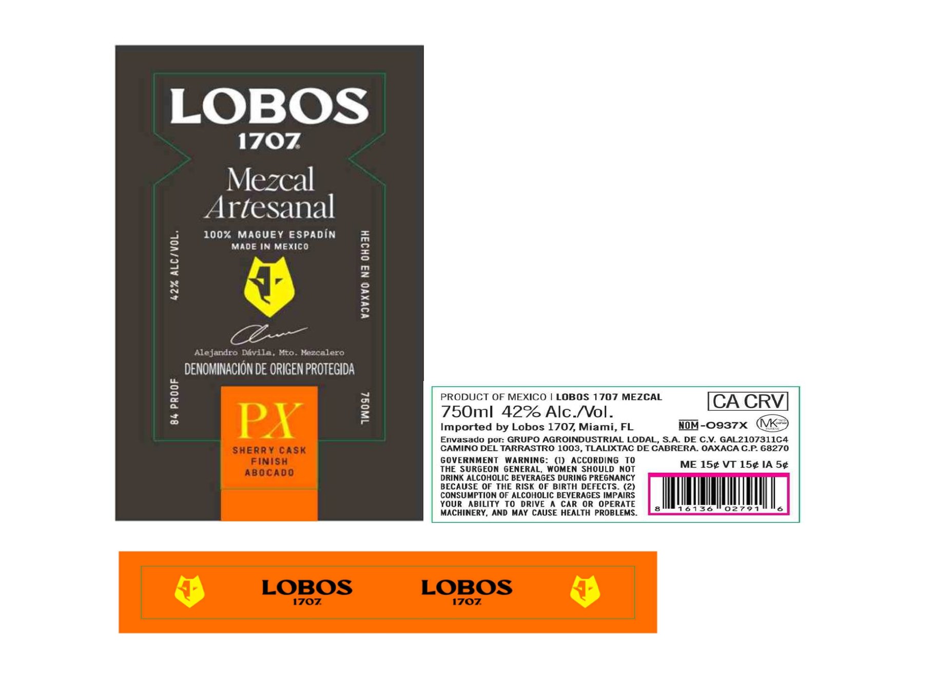 TABC label artwork for LOBOS 1707 Mezcal Artesanal