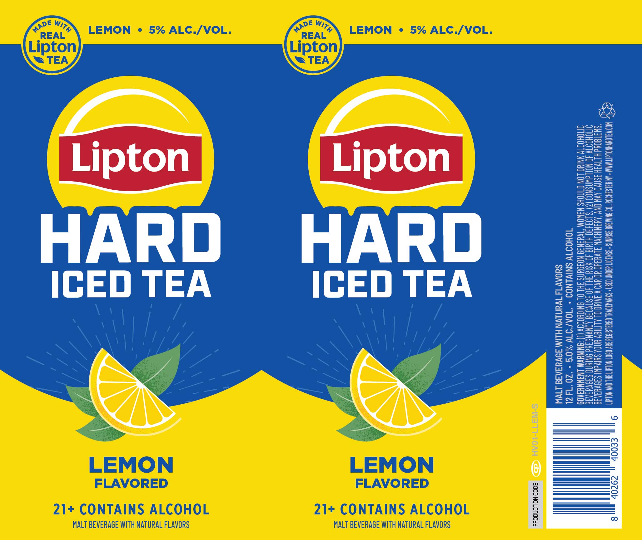 TABC label artwork for Lipton Hard Iced Tea Lemon 12 oz slim can