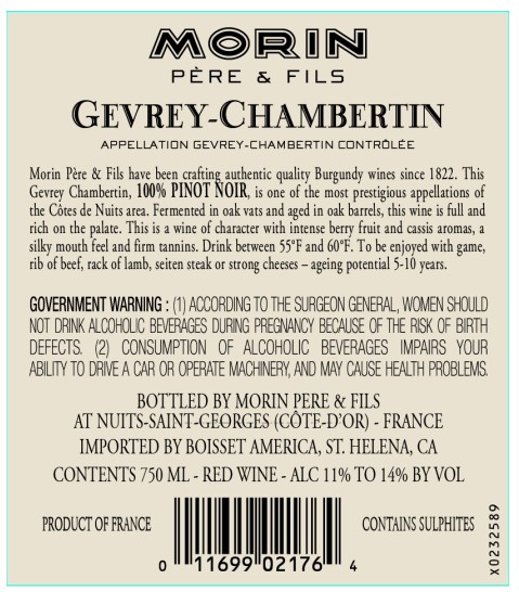 TABC label artwork for Morin Pere & Fils Gevrey Chambertin