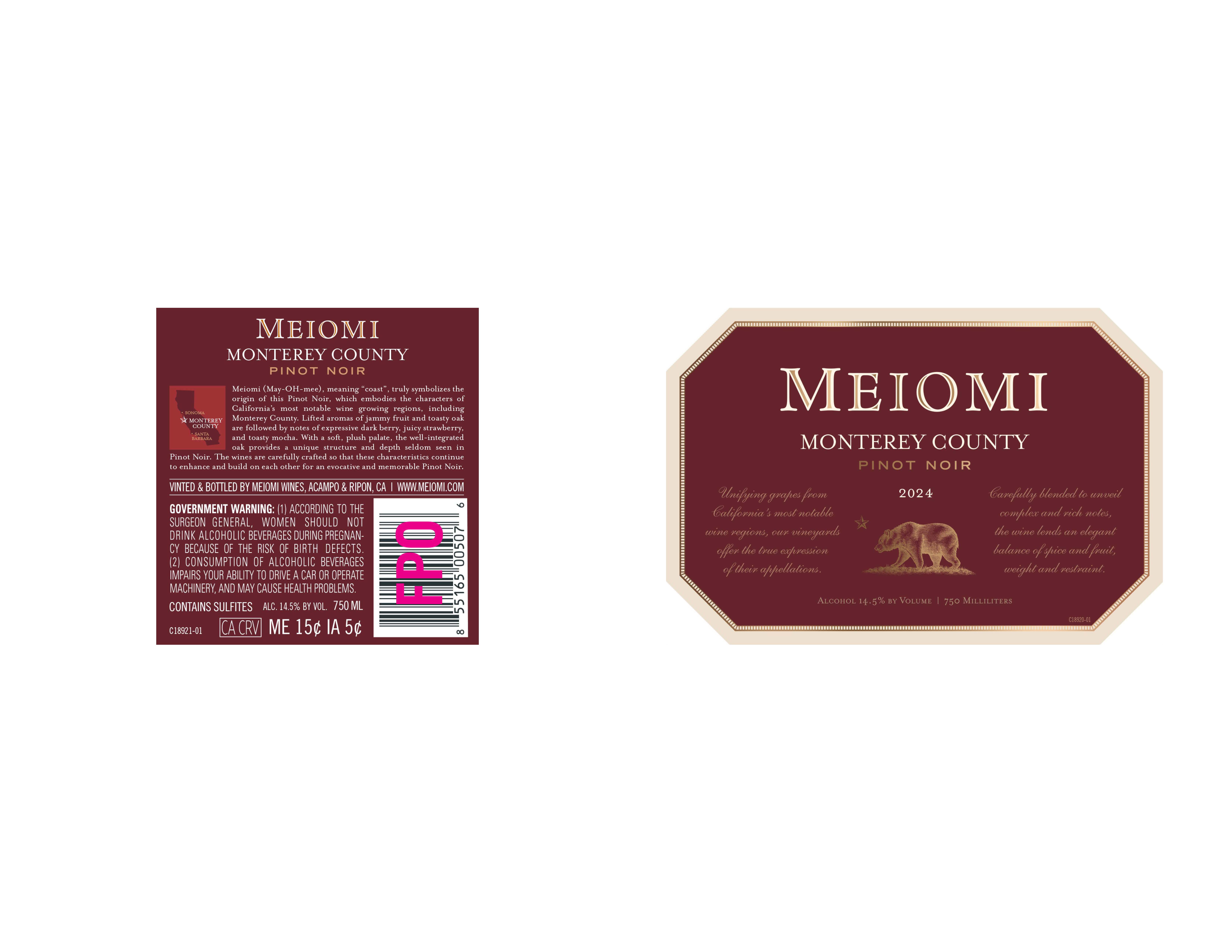 TABC label artwork for Meiomi- Pinot Noir