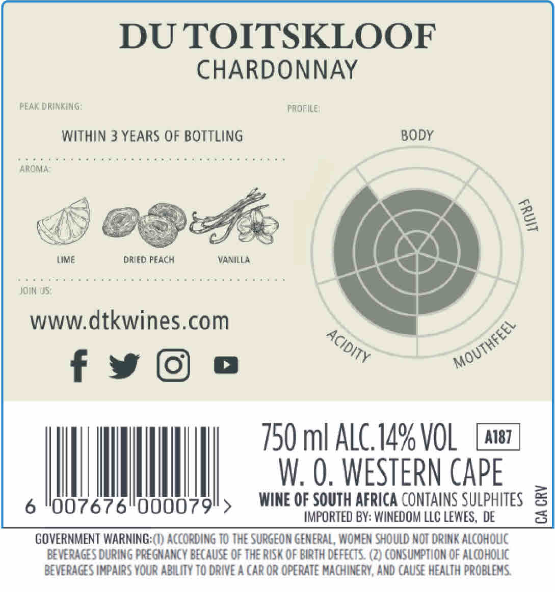 TABC label artwork for Du Toitskloof Chardonnay