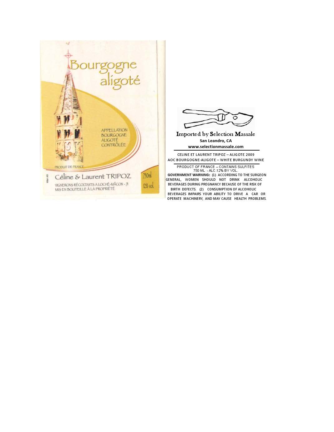 TABC label artwork for Domaine Tripoz Bourgogne Aligote 'Limone'