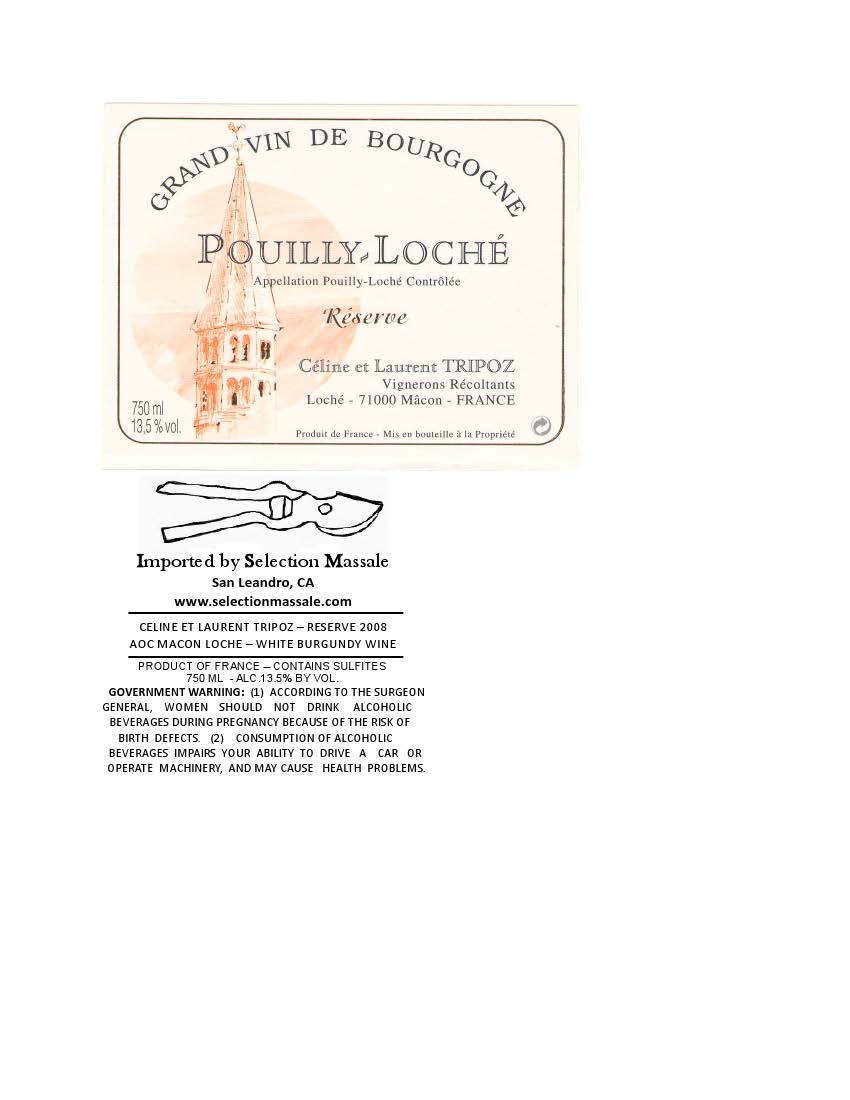 TABC label artwork for Domaine Tripoz Pouilly Loche Blanc