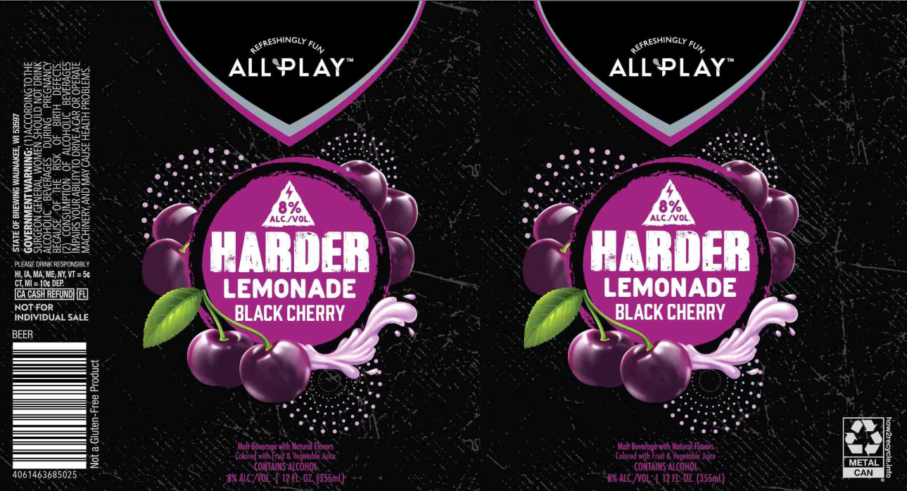 TABC label artwork for ALL PLAY HARDER LEMONADE BLACK CHERRY