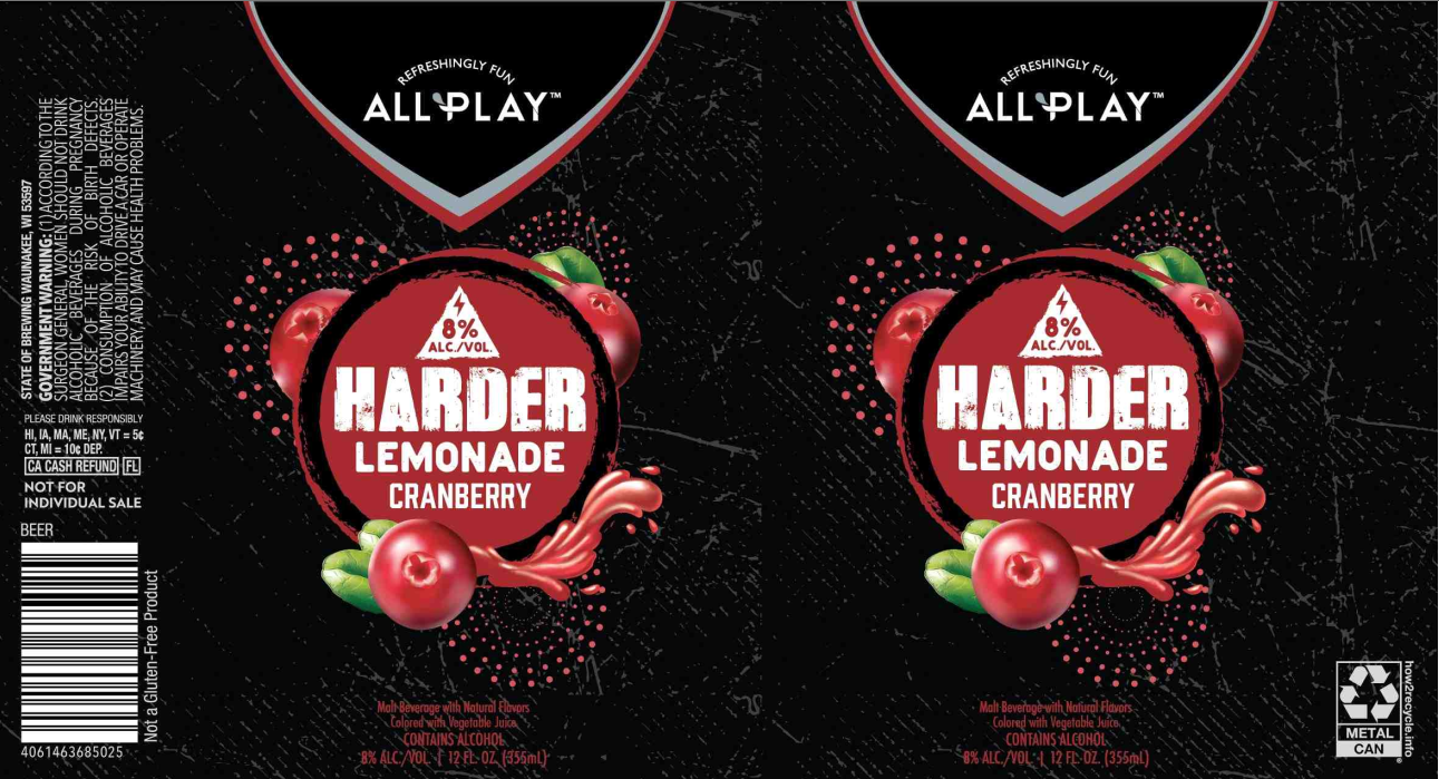 TABC label artwork for ALL PLAY HARDER LEMONADE CRANBERRY