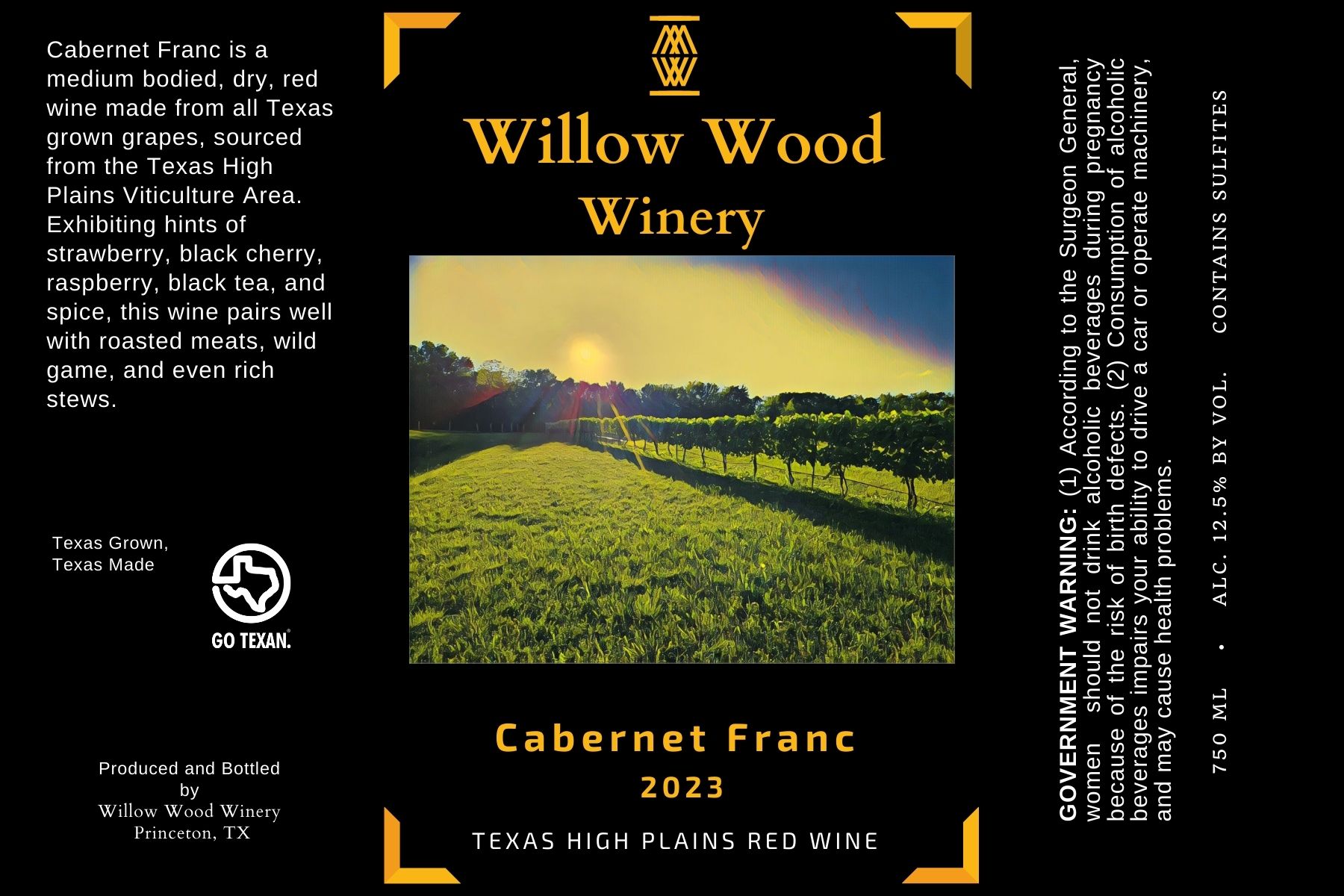 TABC label artwork for Willow Wood Winery Cabernet Franc