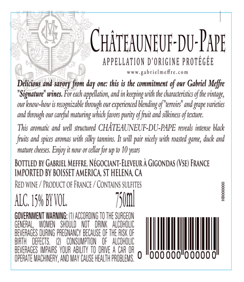 TABC label artwork for Gabriel Meffre Chateauneuf du Pape