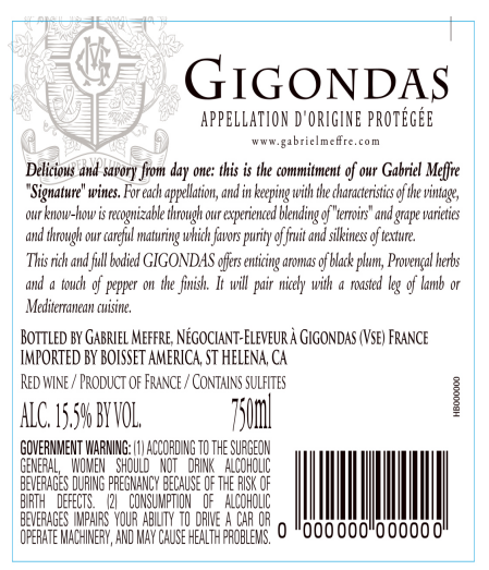 TABC label artwork for Gabriel Meffre Gigondas Sainte Catherine