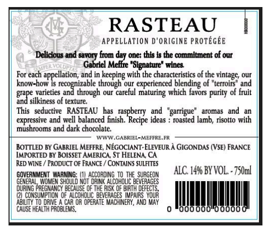 TABC label artwork for Gabriel Meffre Saint Didier Rasteau