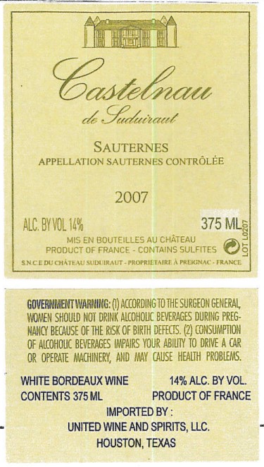 TABC label artwork for CASTELNAU DE SUDUIRAUT SAUTERNES