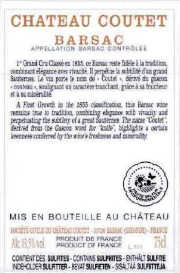 TABC label artwork for CHATEAU COUTET 1ER GRAND CRU CLASSE EN 1855