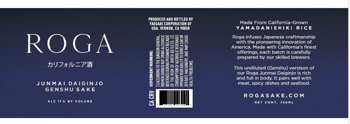 TABC label artwork for ROGA JUNMAI DAIGINJO GENSHU