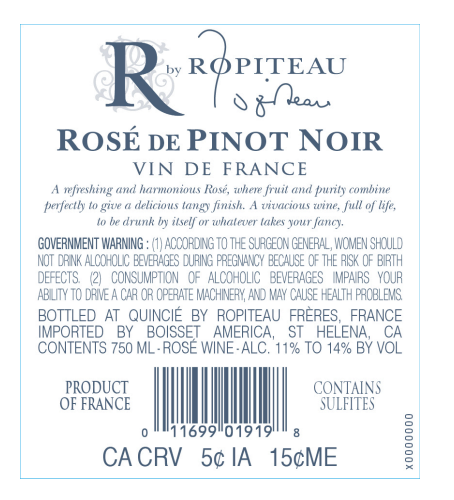 TABC label artwork for Ropiteau Rose de Pinot Noir