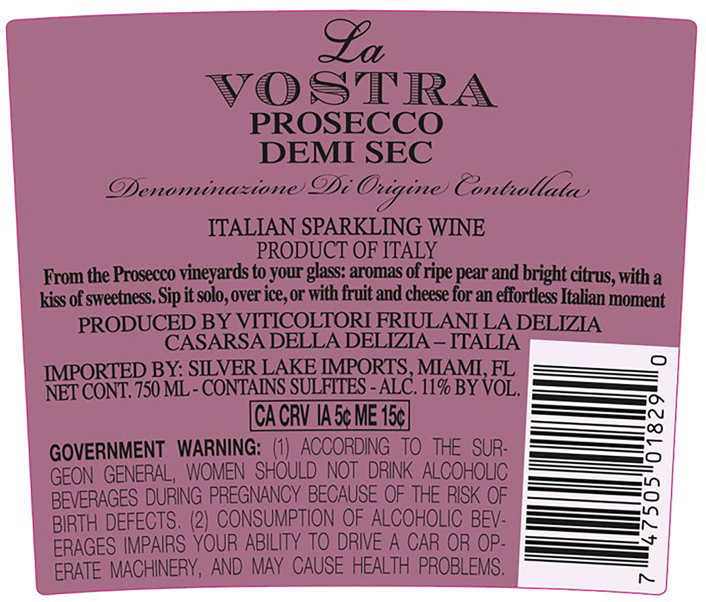 TABC label artwork for La Vostra Demi-Sec Prosecco Sparkling